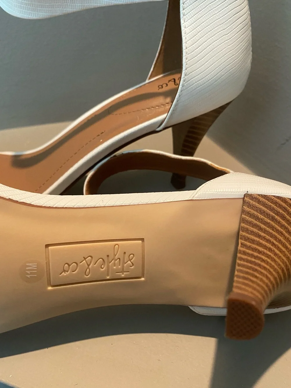 White snakeskin ankle strap heel by Style & Co.